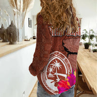 Chamorro Biba Guam Women Casual Shirt Latte Stone Tribal and Hibiscus Flower Tapa Pattern