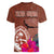 Chamorro Biba Guam Women V-Neck T-Shirt Latte Stone Tribal and Hibiscus Flower Tapa Pattern