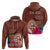 Chamorro Biba Guam Zip Hoodie Latte Stone Tribal and Hibiscus Flower Tapa Pattern