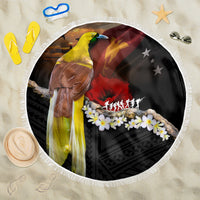 Papua New Guinea Remembrance Day Beach Blanket Bird of Paradise Plumeria Flower and Polynesian Pattern LT03 One Size 150cm Black - Polynesian Pride