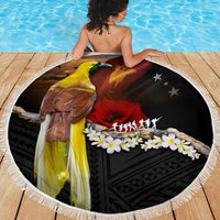 Papua New Guinea Remembrance Day Beach Blanket Bird of Paradise Plumeria Flower and Polynesian Pattern LT03 - Polynesian Pride