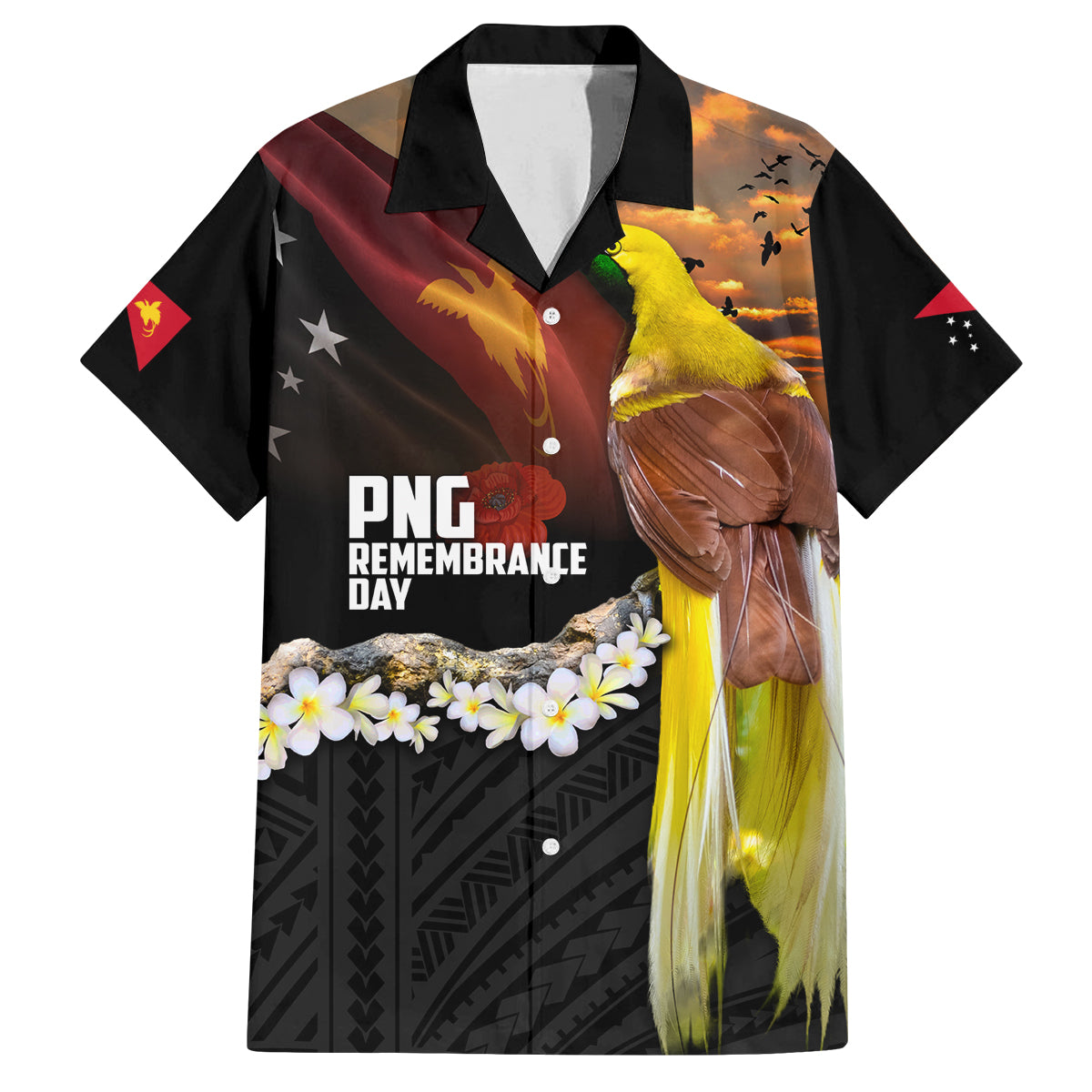 Papua New Guinea Remembrance Day Family Matching Tank Maxi Dress and Hawaiian Shirt Bird of Paradise Plumeria Flower and Polynesian Pattern
