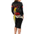 Papua New Guinea Remembrance Day Long Sleeve Bodycon Dress Bird of Paradise Plumeria Flower and Polynesian Pattern