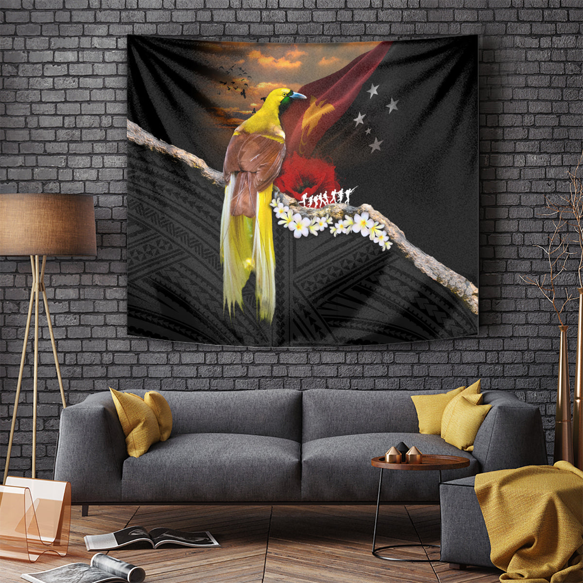 Papua New Guinea Remembrance Day Tapestry Bird of Paradise Plumeria Flower and Polynesian Pattern LT03 - Polynesian Pride