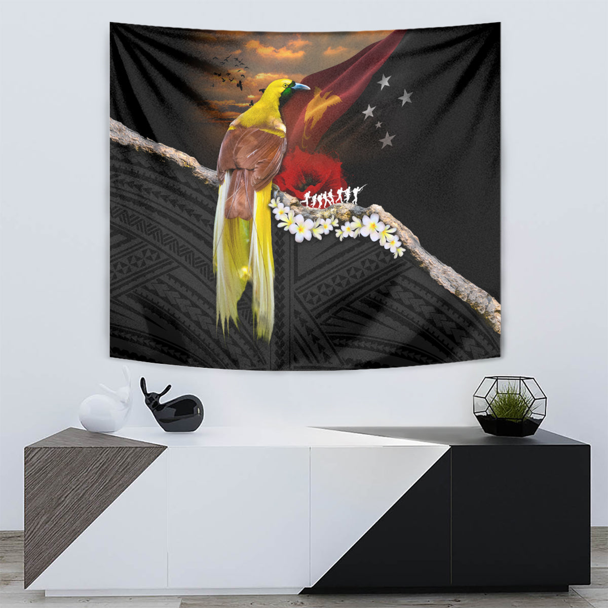 Papua New Guinea Remembrance Day Tapestry Bird of Paradise Plumeria Flower and Polynesian Pattern LT03 - Polynesian Pride