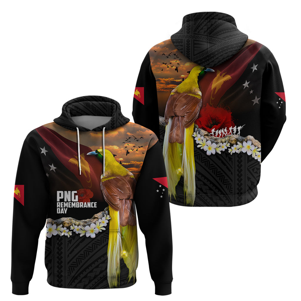 Papua New Guinea Remembrance Day Zip Hoodie Bird of Paradise Plumeria Flower and Polynesian Pattern