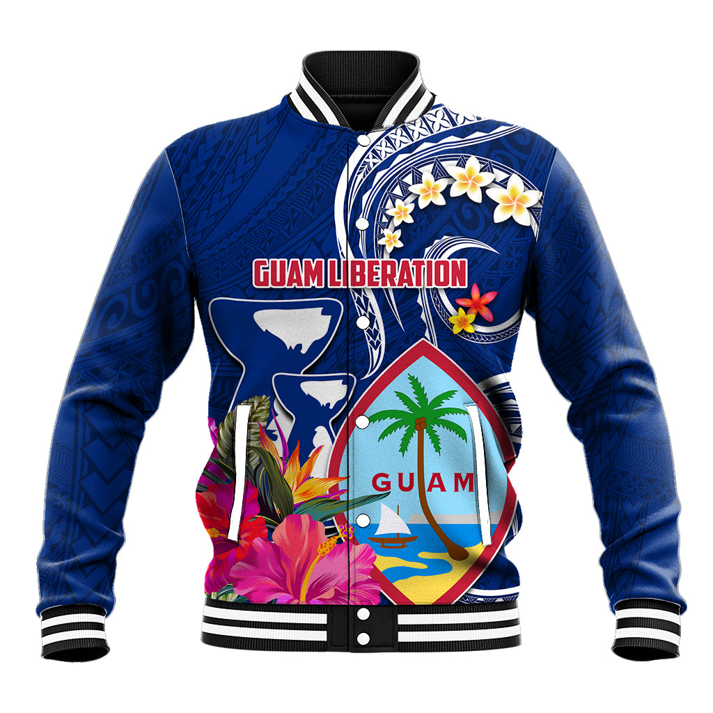 Guam Liberation Baseball Jacket Latte Stone and Guahan Seal Jungle Flower