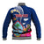 Guam Liberation Baseball Jacket Latte Stone and Guahan Seal Jungle Flower