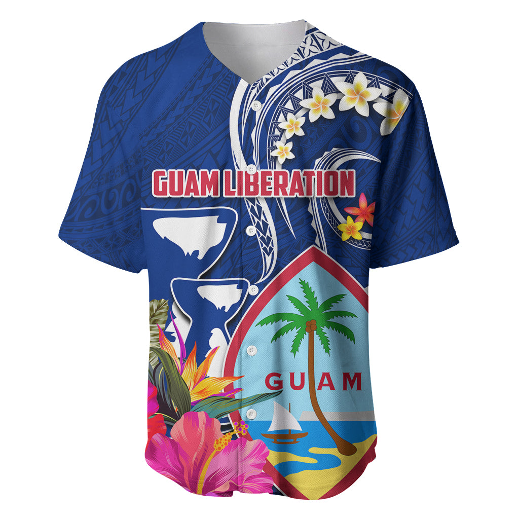 Guam Liberation Baseball Jersey Latte Stone and Guahan Seal Jungle Flower