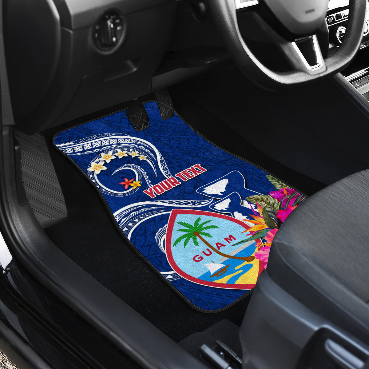 Personalised Guam Liberation Car Mats Latte Stone and Guahan Seal Jungle Flower