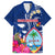 Guam Liberation Family Matching Long Sleeve Bodycon Dress and Hawaiian Shirt Latte Stone and Guahan Seal Jungle Flower