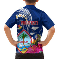 Guam Liberation Family Matching Short Sleeve Bodycon Dress and Hawaiian Shirt Latte Stone and Guahan Seal Jungle Flower