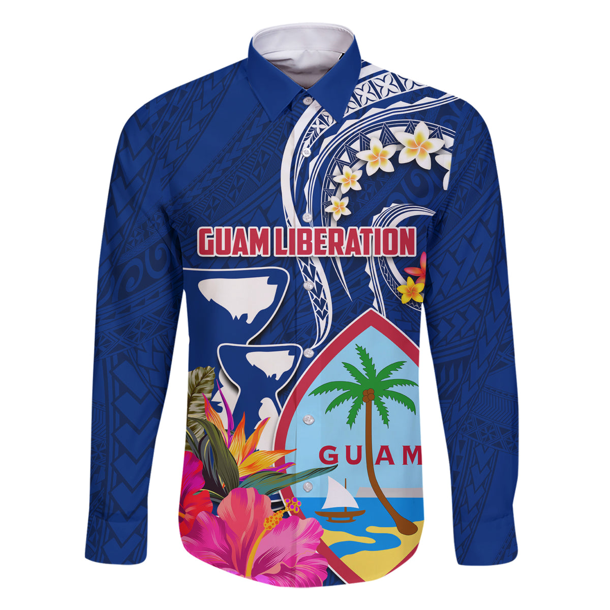 Guam Liberation Family Matching Short Sleeve Bodycon Dress and Hawaiian Shirt Latte Stone and Guahan Seal Jungle Flower