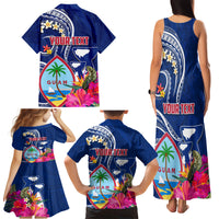 Guam Liberation Family Matching Tank Maxi Dress and Hawaiian Shirt Latte Stone and Guahan Seal Jungle Flower
