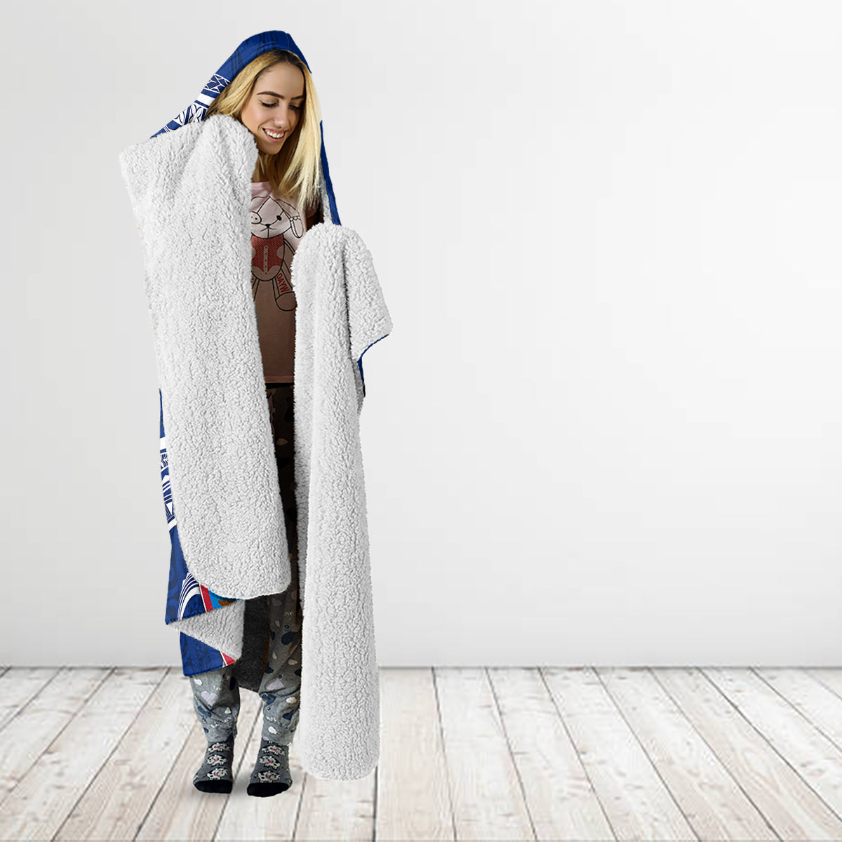 Personalised Guam Liberation Hooded Blanket Latte Stone and Guahan Seal Jungle Flower