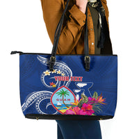 Personalised Guam Liberation Leather Tote Bag Latte Stone and Guahan Seal Jungle Flower