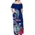 Guam Liberation Off Shoulder Maxi Dress Latte Stone and Guahan Seal Jungle Flower