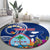 Personalised Guam Liberation Round Carpet Latte Stone and Guahan Seal Jungle Flower