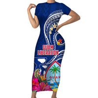 Guam Liberation Short Sleeve Bodycon Dress Latte Stone and Guahan Seal Jungle Flower