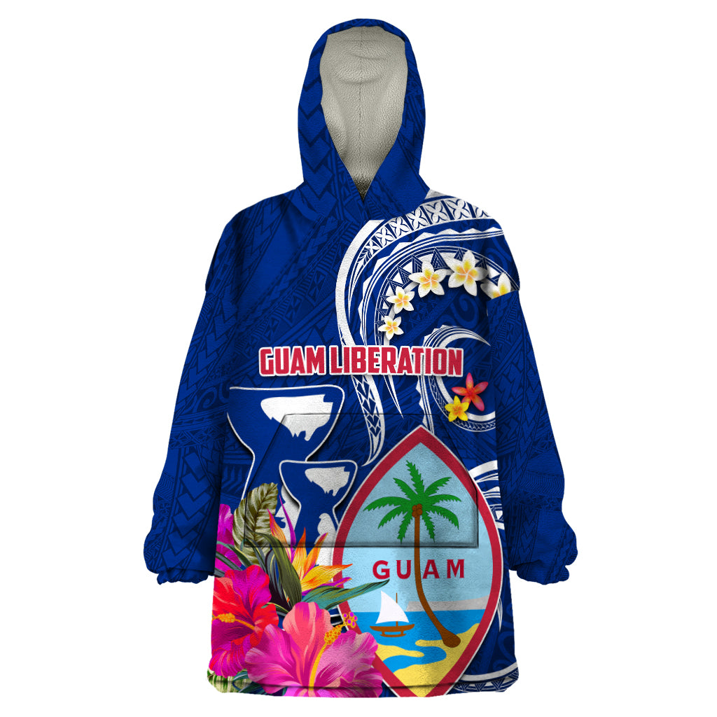 Guam Liberation Wearable Blanket Hoodie Latte Stone and Guahan Seal Jungle Flower