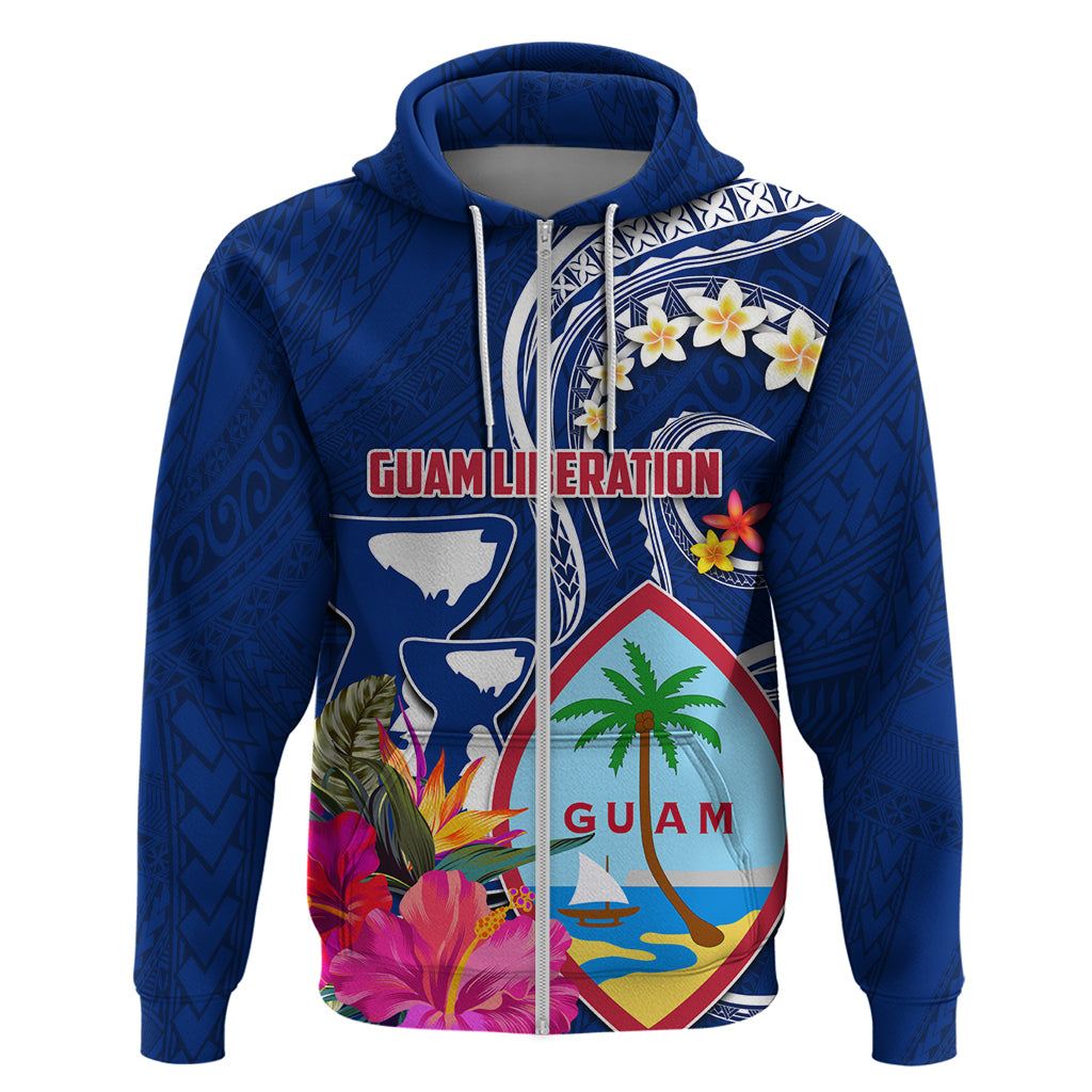 Guam Liberation Zip Hoodie Latte Stone and Guahan Seal Jungle Flower