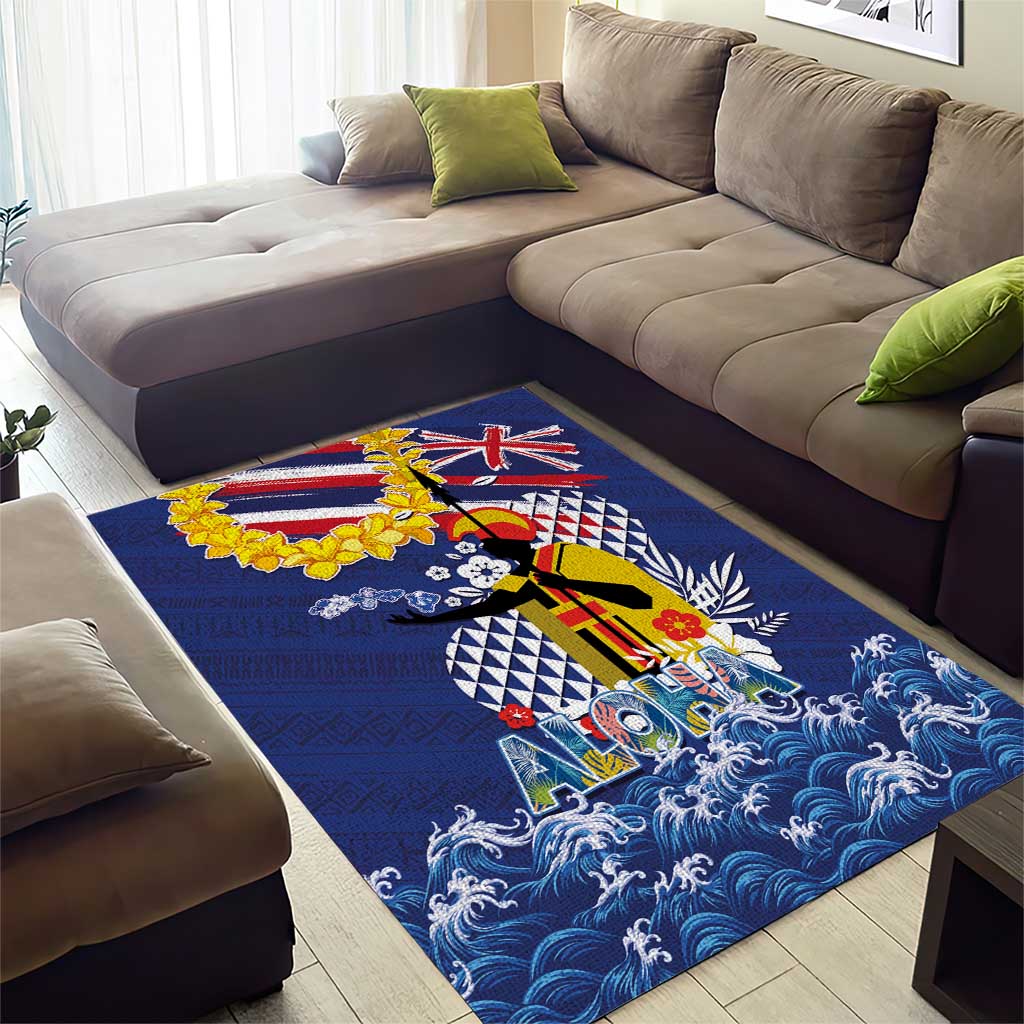 Hawaii King Kamehameha Day Area Rug Lei Sea Waves Polynesian Tapa Pattern