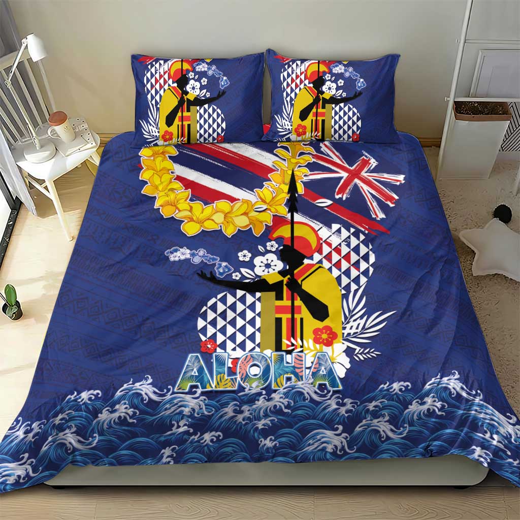 Hawaii King Kamehameha Day Bedding Set Lei Sea Waves Polynesian Tapa Pattern