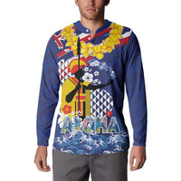 Hawaii King Kamehameha Day Button Sweatshirt Lei Sea Waves Polynesian Tapa Pattern