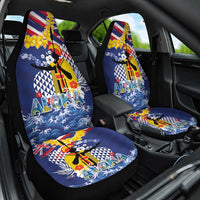 Hawaii King Kamehameha Day Car Seat Cover Lei Sea Waves Polynesian Tapa Pattern