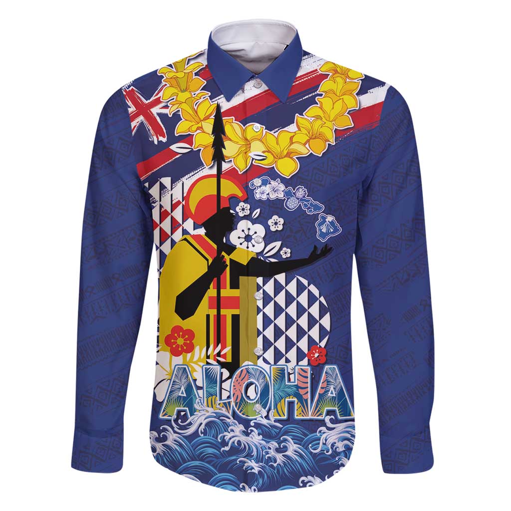 Hawaii King Kamehameha Day Family Matching Long Sleeve Bodycon Dress and Hawaiian Shirt Lei Sea Waves Polynesian Tapa Pattern