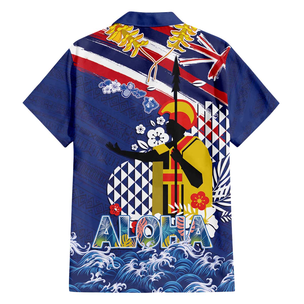 Hawaii King Kamehameha Day Family Matching Off The Shoulder Long Sleeve Dress and Hawaiian Shirt Lei Sea Waves Polynesian Tapa Pattern