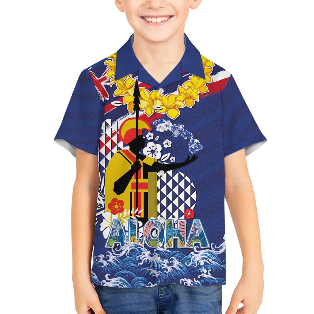 Hawaii King Kamehameha Day Family Matching Off Shoulder Maxi Dress and Hawaiian Shirt Lei Sea Waves Polynesian Tapa Pattern