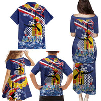 Hawaii King Kamehameha Day Family Matching Puletasi and Hawaiian Shirt Lei Sea Waves Polynesian Tapa Pattern