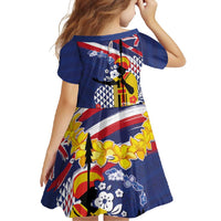 Hawaii King Kamehameha Day Family Matching Short Sleeve Bodycon Dress and Hawaiian Shirt Lei Sea Waves Polynesian Tapa Pattern