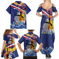 Hawaii King Kamehameha Day Family Matching Summer Maxi Dress and Hawaiian Shirt Lei Sea Waves Polynesian Tapa Pattern