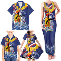 Hawaii King Kamehameha Day Family Matching Tank Maxi Dress and Hawaiian Shirt Lei Sea Waves Polynesian Tapa Pattern