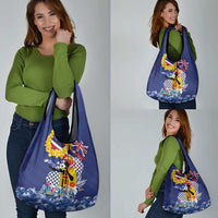 Hawaii King Kamehameha Day Grocery Bag Lei Sea Waves Polynesian Tapa Pattern