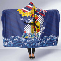 Hawaii King Kamehameha Day Hooded Blanket Lei Sea Waves Polynesian Tapa Pattern