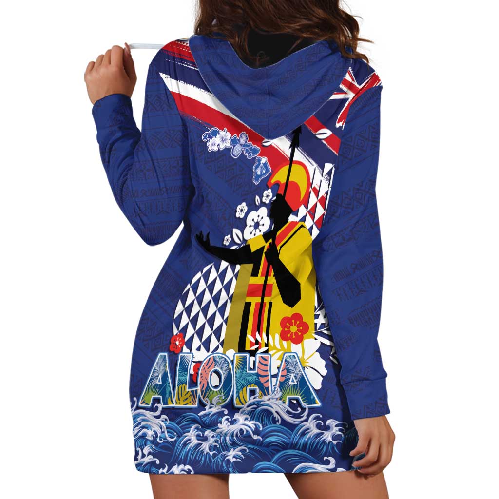 Hawaii King Kamehameha Day Hoodie Dress Lei Sea Waves Polynesian Tapa Pattern