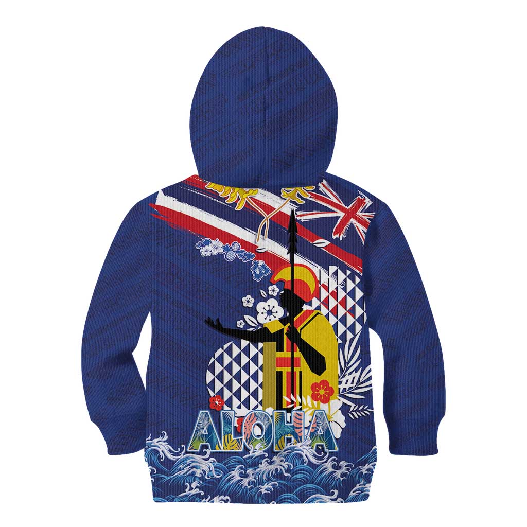 Hawaii King Kamehameha Day Kid Hoodie Lei Sea Waves Polynesian Tapa Pattern