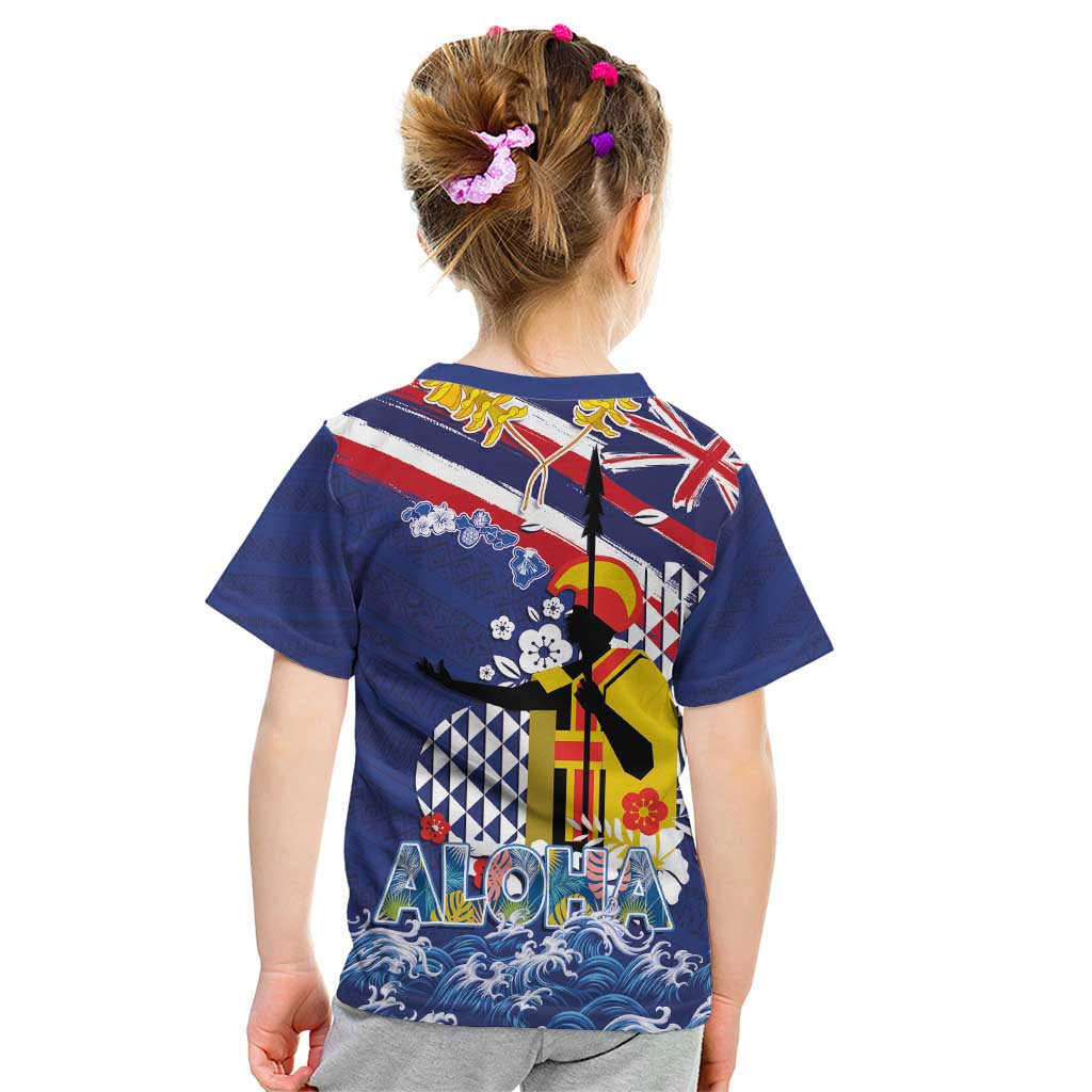 Hawaii King Kamehameha Day Kid T Shirt Lei Sea Waves Polynesian Tapa Pattern