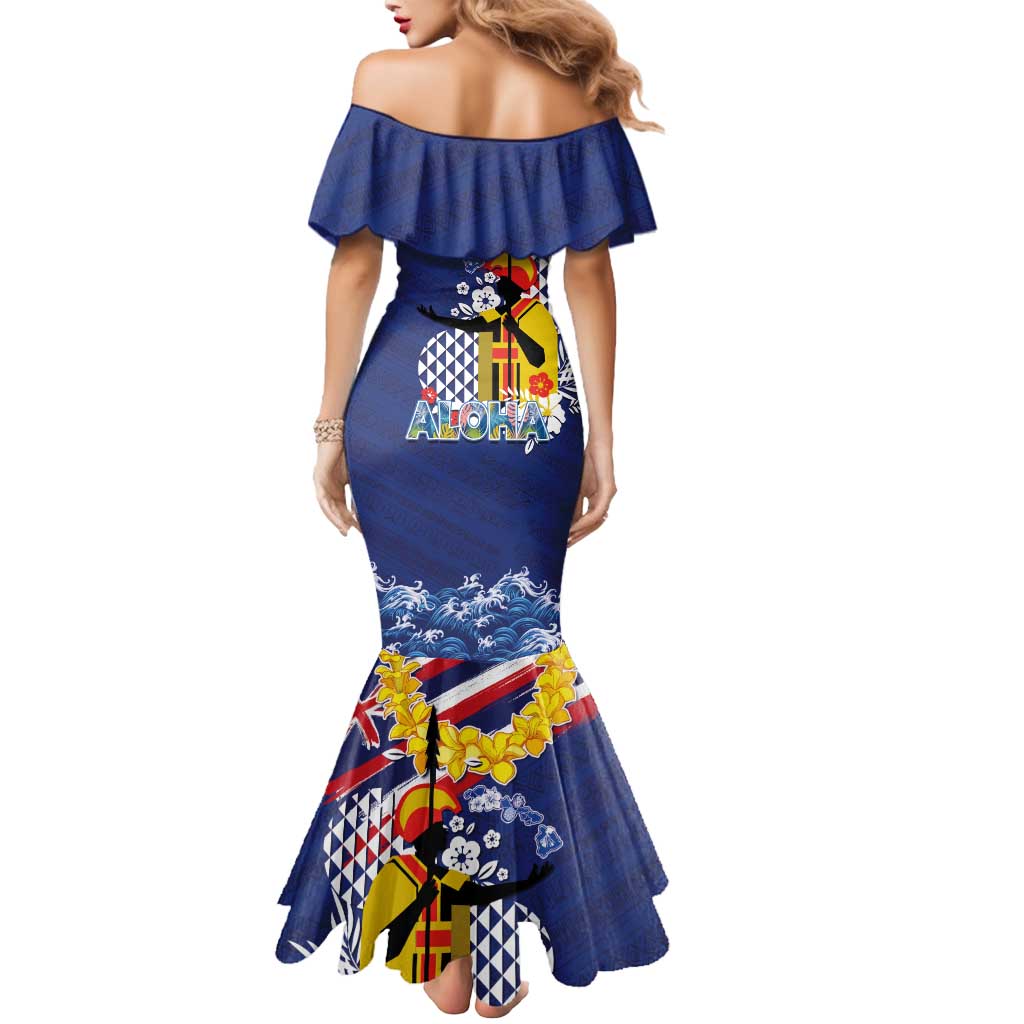 Hawaii King Kamehameha Day Mermaid Dress Lei Sea Waves Polynesian Tapa Pattern