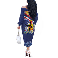 Hawaii King Kamehameha Day Off The Shoulder Long Sleeve Dress Lei Sea Waves Polynesian Tapa Pattern