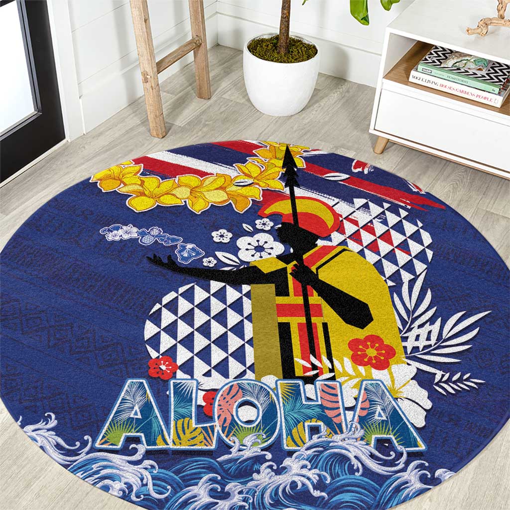 Hawaii King Kamehameha Day Round Carpet Lei Sea Waves Polynesian Tapa Pattern