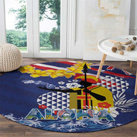 Hawaii King Kamehameha Day Round Carpet Lei Sea Waves Polynesian Tapa Pattern