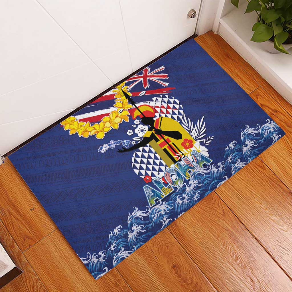 Hawaii King Kamehameha Day Rubber Doormat Lei Sea Waves Polynesian Tapa Pattern