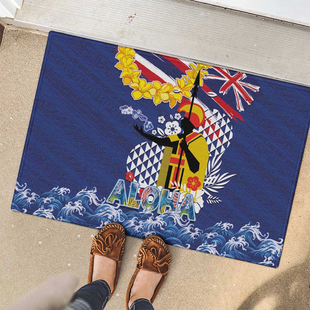 Hawaii King Kamehameha Day Rubber Doormat Lei Sea Waves Polynesian Tapa Pattern