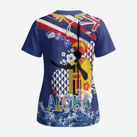 Hawaii King Kamehameha Day Scrub Top Lei Sea Waves Polynesian Tapa Pattern - Polynesian Pride