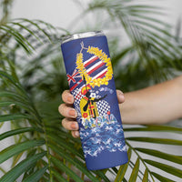 Hawaii King Kamehameha Day Skinny Tumbler Lei Sea Waves Polynesian Tapa Pattern
