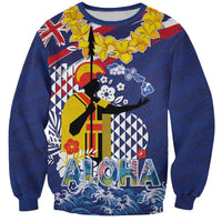 Hawaii King Kamehameha Day Sweatshirt Lei Sea Waves Polynesian Tapa Pattern